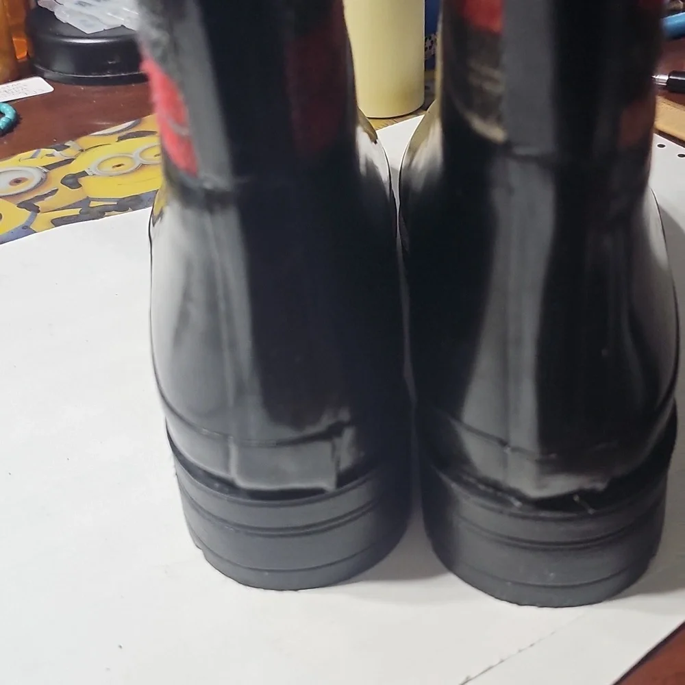 Bass Plaid Rain Boots with Black Soles